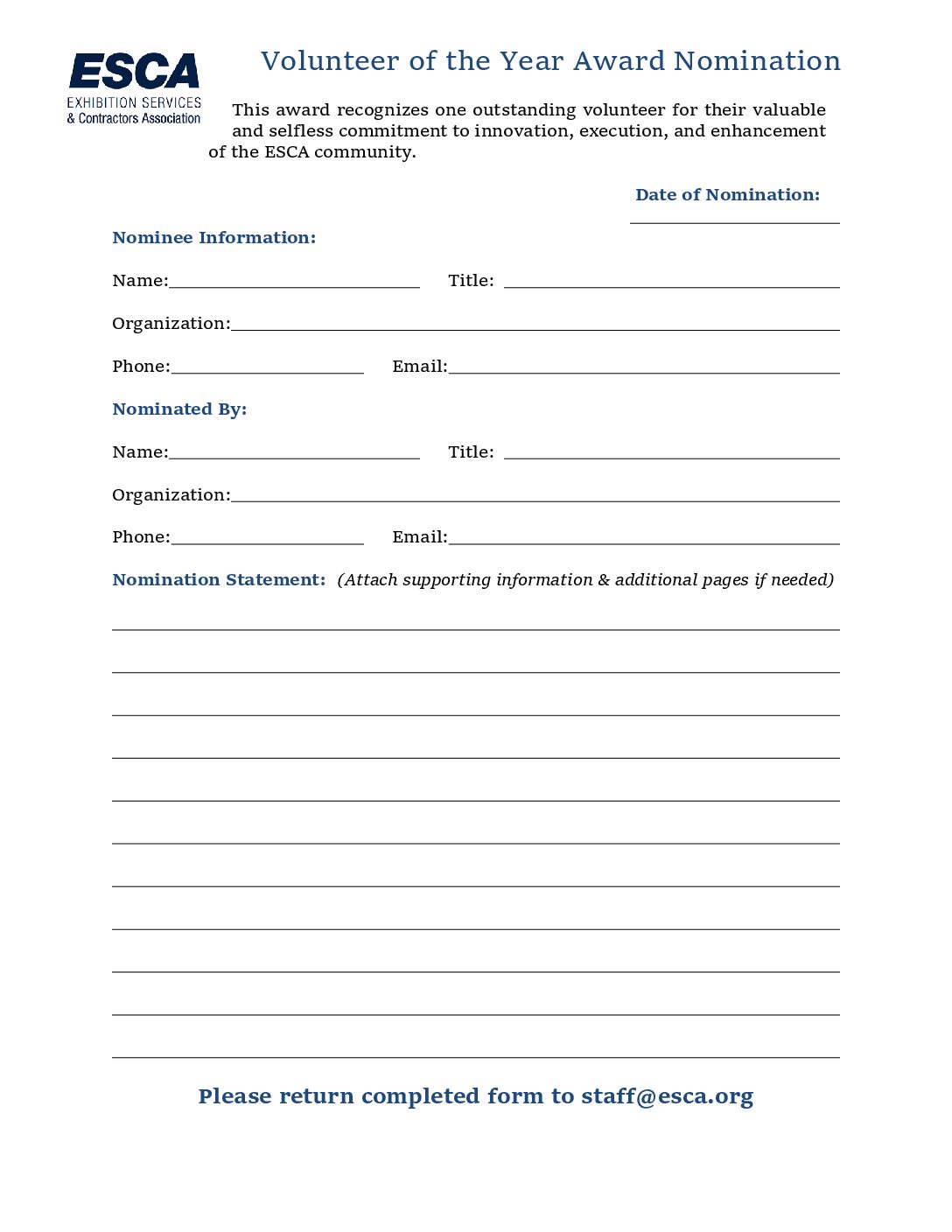 ESCA Volunteer of the Year Award Nomination » ESCA